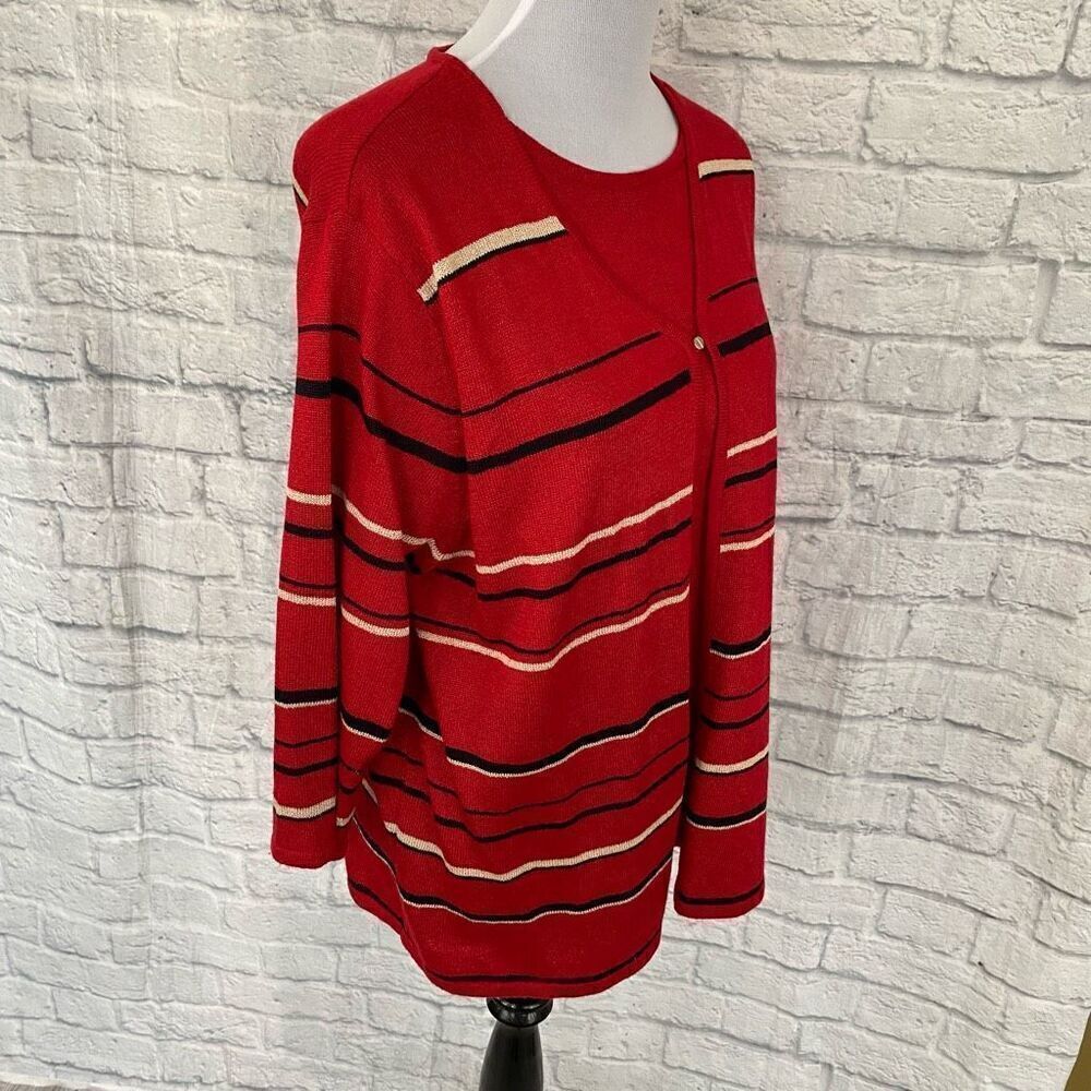 Sag Harbor women XL 3/4 sleeve layered stripe sweater w/clasp close red - Picture 4 of 11